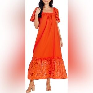 Mudpie conny eyelet cotton maxi dress in orange SZ-S‎